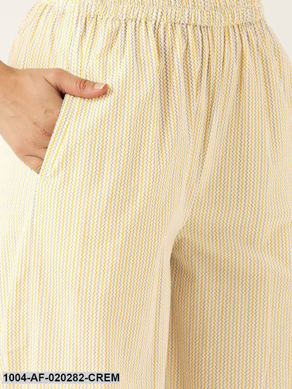 Cream-Coloured & Mustard Printed Kurta with Palazzos