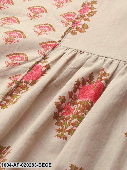 Beige & Pink Printed Kurta with Palazzos