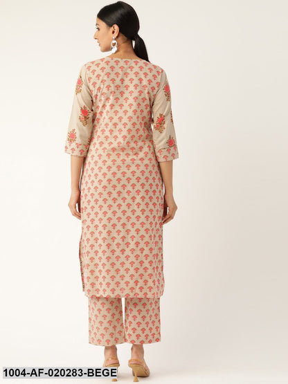 Beige & Pink Printed Kurta with Palazzos