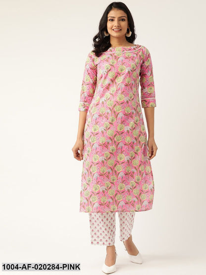 Pink & White Printed Kurta with Palazzos