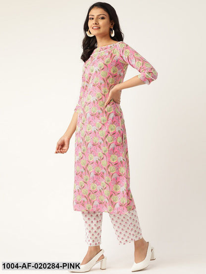 Pink & White Printed Kurta with Palazzos