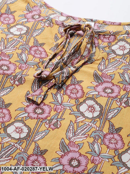 Yellow & Pink Printed Kurta with Palazzos & Dupatta