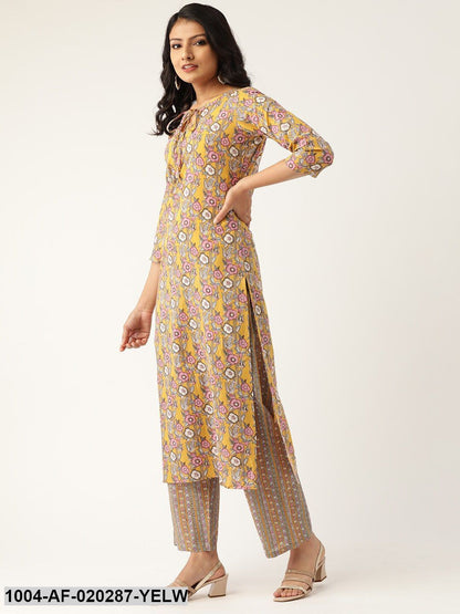 Yellow & Pink Printed Kurta with Palazzos & Dupatta
