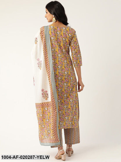 Yellow & Pink Printed Kurta with Palazzos & Dupatta