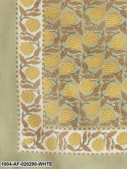 White & Olive Green Printed Kurta with Palazzos & Dupatta