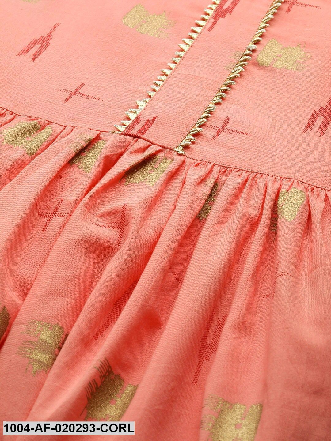 Coral Pink & Maroon Printed Kurta with Palazzos