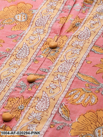 Pink & Off-White Printed Kurta with Trousers & Dupatta