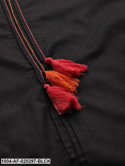 Black & Pink Solid Kurta with Trousers & Dupatta