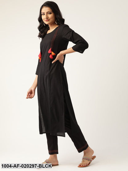 Black & Pink Solid Kurta with Trousers & Dupatta