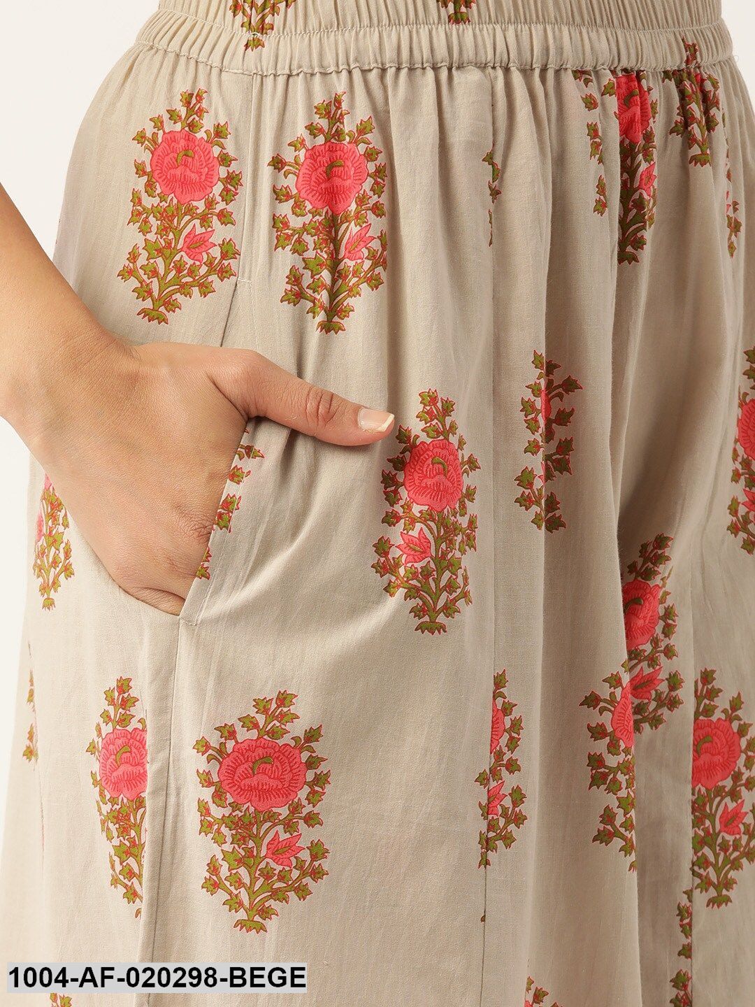 Beige & Pink Printed Kurta with Palazzos