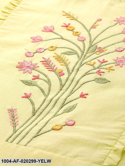 Yellow & Pink Embroidered Kurta with Palazzos & Dupatta