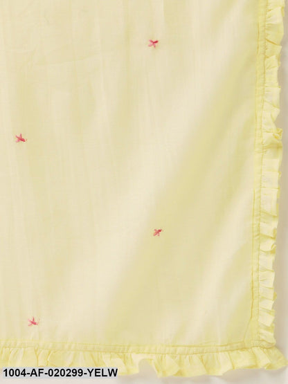 Yellow & Pink Embroidered Kurta with Palazzos & Dupatta