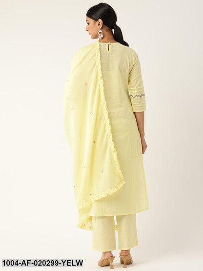 Yellow & Pink Embroidered Kurta with Palazzos & Dupatta