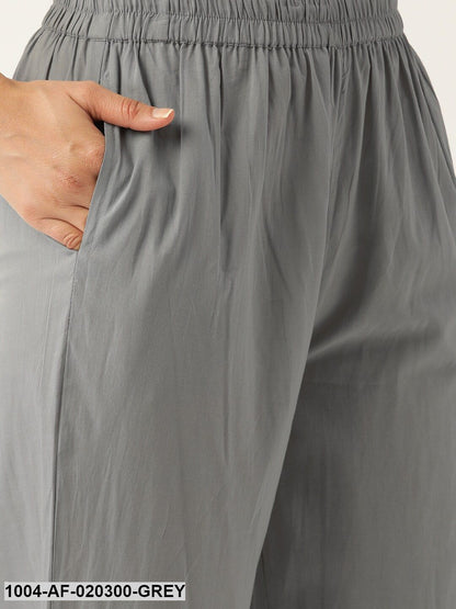 Grey & Orange Embroidered Kurta with Trousers & Dupatta