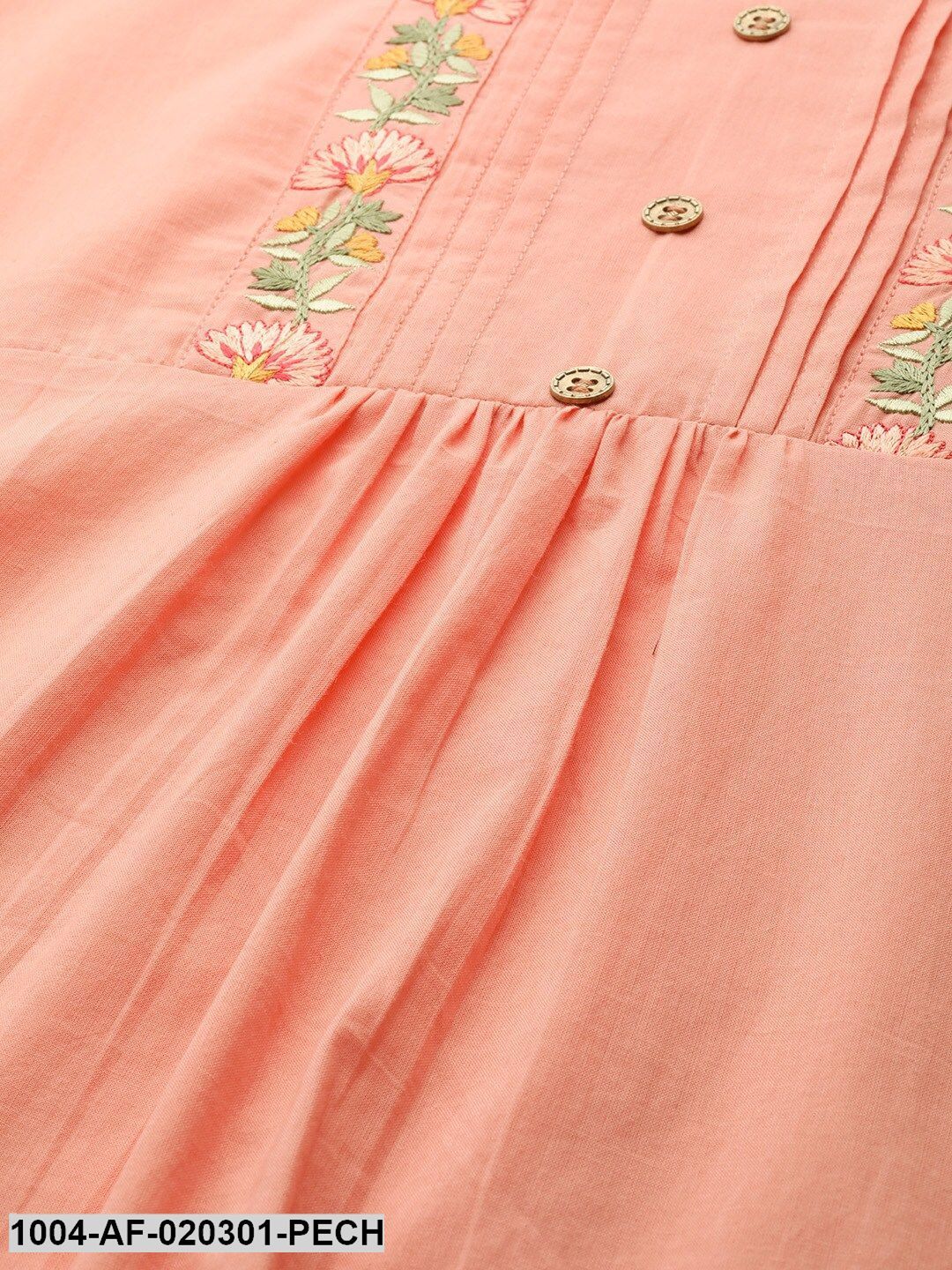 Peach-Coloured Embroidered Kurta with Palazzos & Dupatta