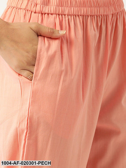 Peach-Coloured Embroidered Kurta with Palazzos & Dupatta