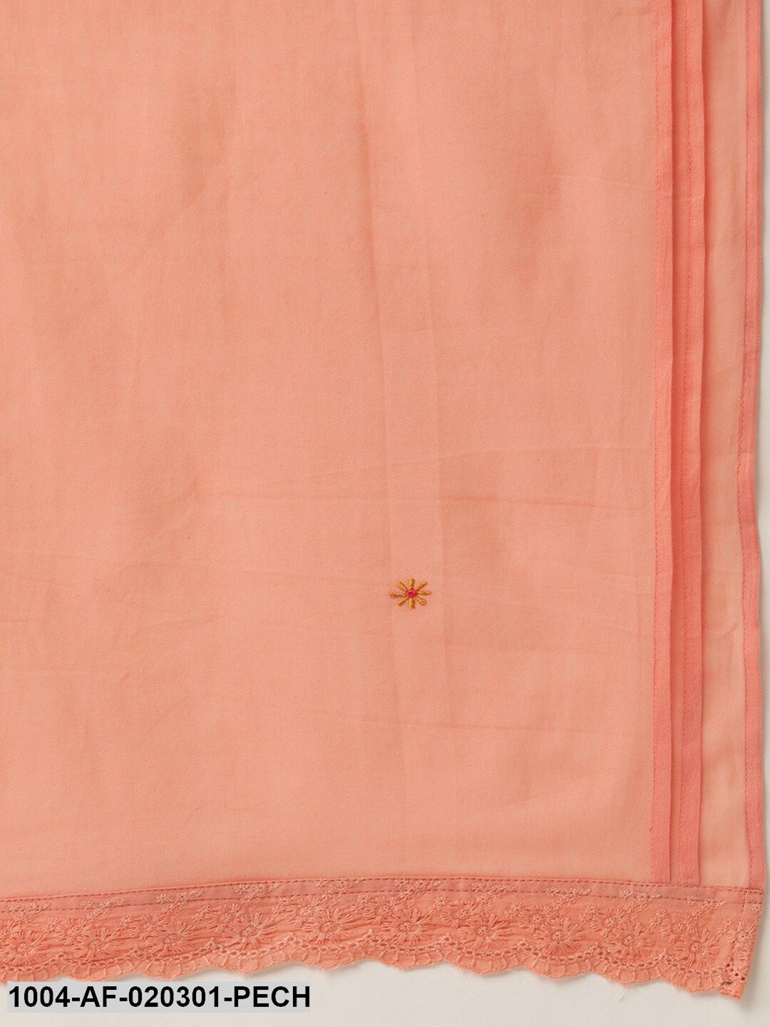 Peach-Coloured Embroidered Kurta with Palazzos & Dupatta