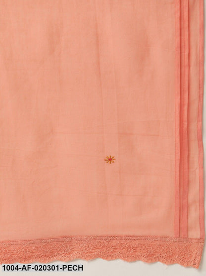 Peach-Coloured Embroidered Kurta with Palazzos & Dupatta