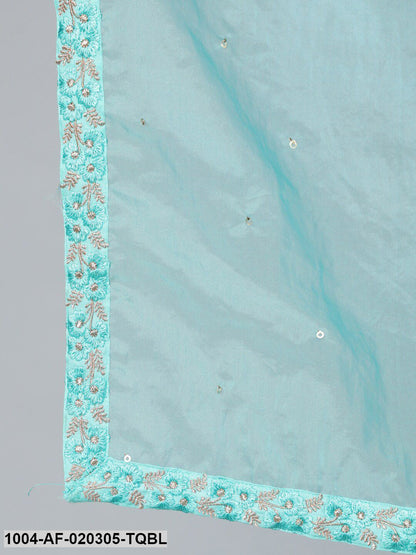 Turquiose Blue Sequin Embesllished Kurta With Palazo & Organza Dupatta