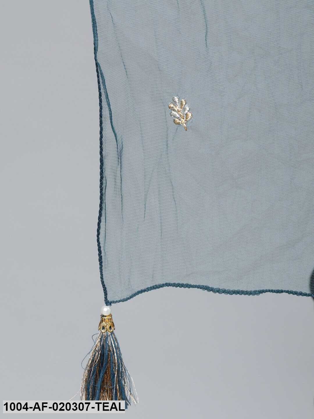 Teal Blue Gold Embroidered Straight Kurta With Tired Sharara & Organza Dupatta