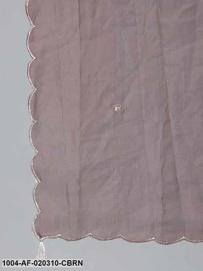 Coffee Brown Embroidered Straight Kurta Plazzo & Scalloped Dupatta