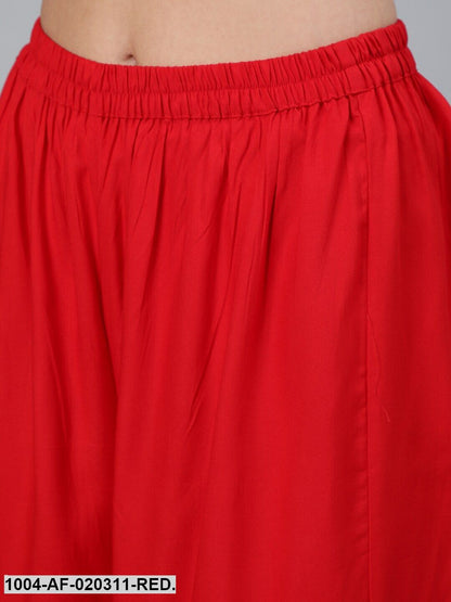Red Embroidered Straight Kurta Plazzo & Scalloped Dupatta
