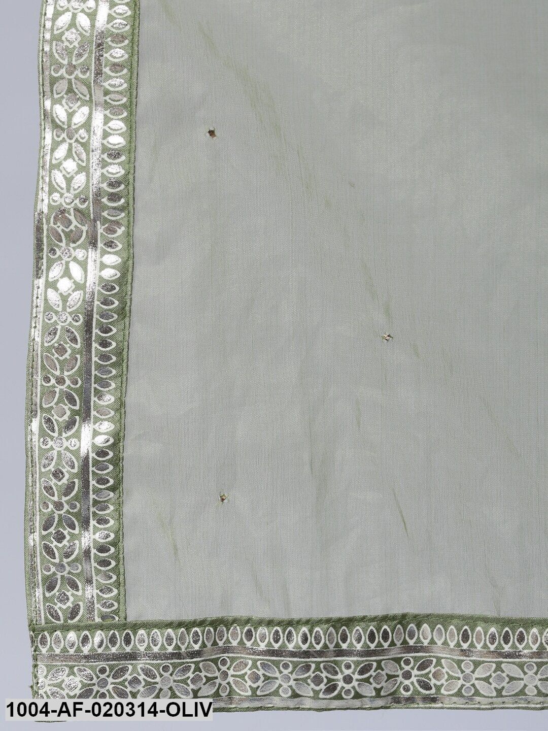 Olive Green & Silver Foil Printed Kurta With Palazzo & Organza Dupatta