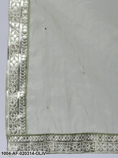 Olive Green & Silver Foil Printed Kurta With Palazzo & Organza Dupatta