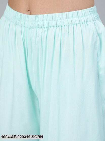Sea Green Straight Embroidered Kurta With Plazzo & Dupatta