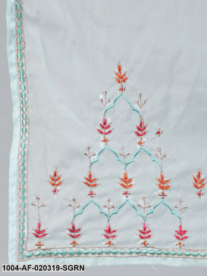Sea Green Straight Embroidered Kurta With Plazzo & Dupatta