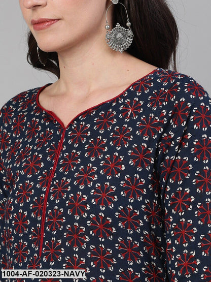 Navy Blue Printed Kurti with Trousers