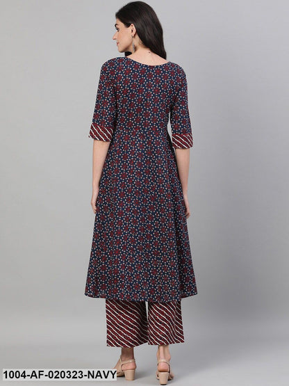 Navy Blue Printed Kurti with Trousers