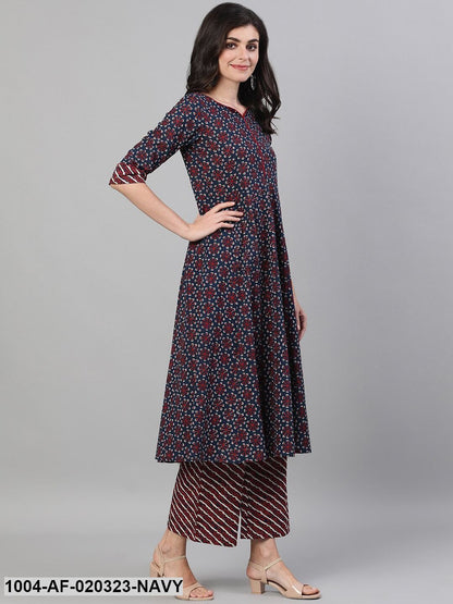 Navy Blue Printed Kurti with Trousers
