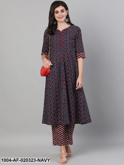 Navy Blue Printed Kurti with Trousers