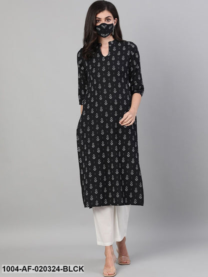 Black  White Printed Kurta with Trousers