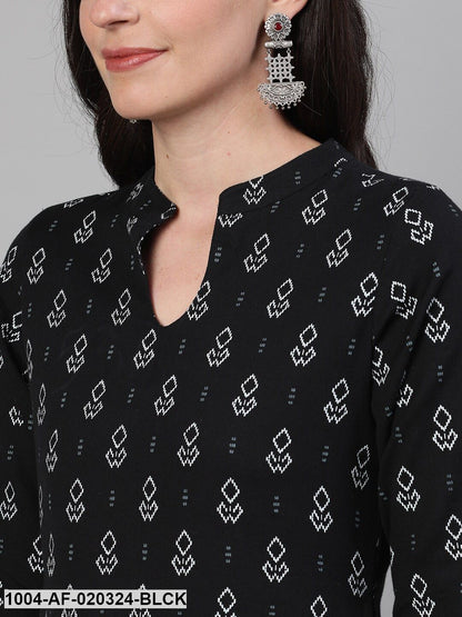 Black  White Printed Kurta with Trousers