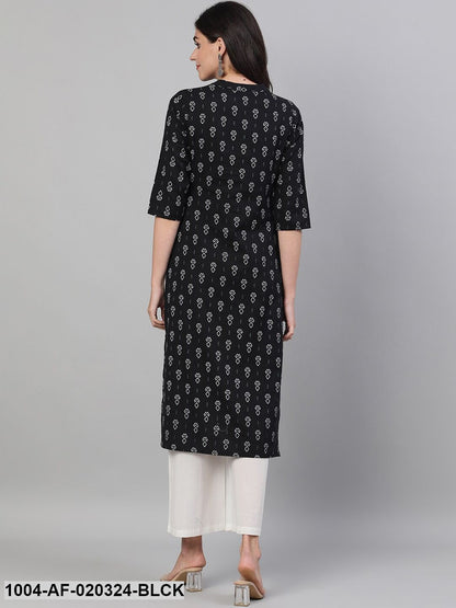 Black  White Printed Kurta with Trousers