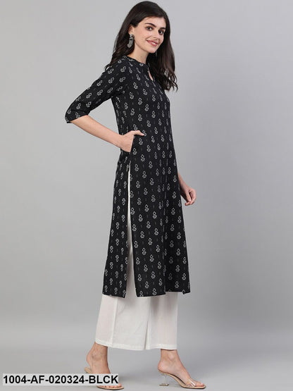 Black  White Printed Kurta with Trousers