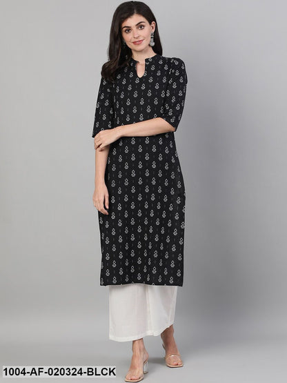 Black  White Printed Kurta with Trousers