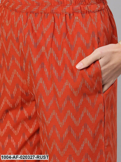 Rust Printed Kurta with Trousers & Dupatta