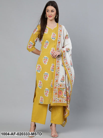 Mustard Mustard Straight Kurta With Palazzo and Dupatta with pockets