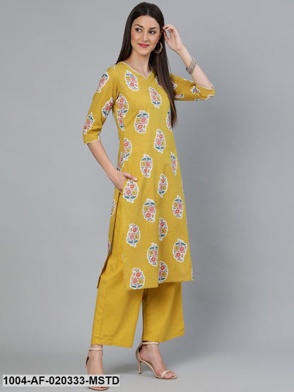 Mustard Mustard Straight Kurta With Palazzo and Dupatta with pockets