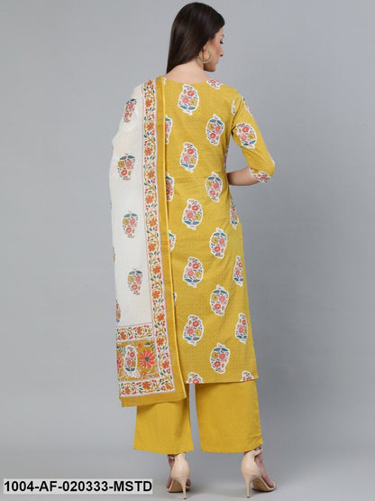 Mustard Mustard Straight Kurta With Palazzo and Dupatta with pockets