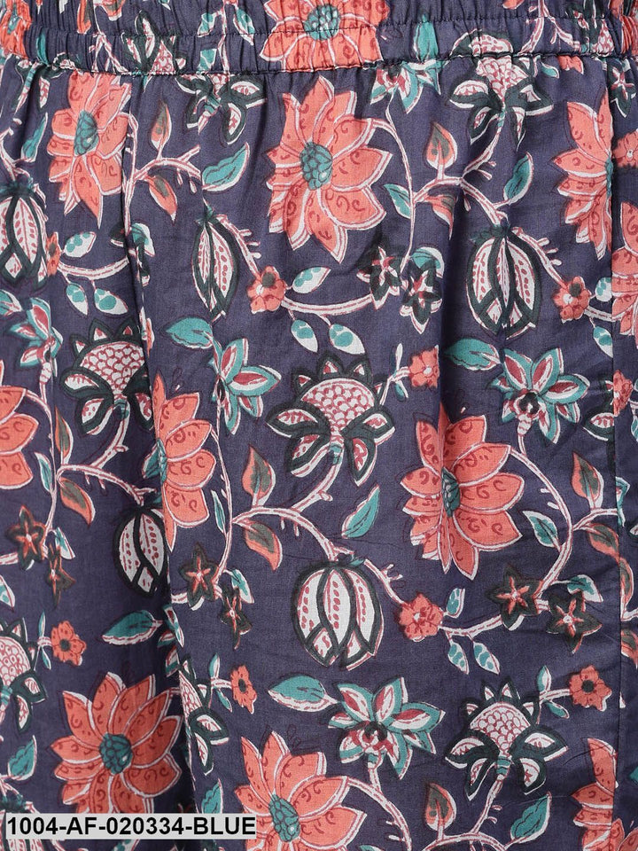 Blue Floral Printed Kurta with Trousers &amp; Dupatta