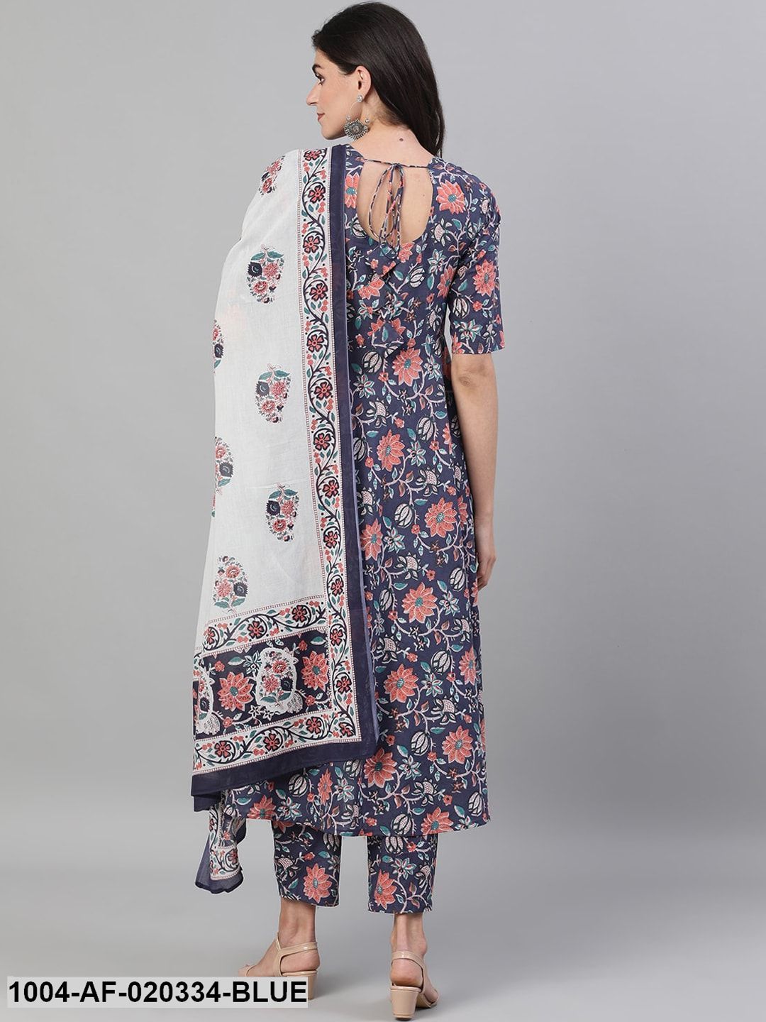 Blue Floral Printed Kurta with Trousers &amp; Dupatta