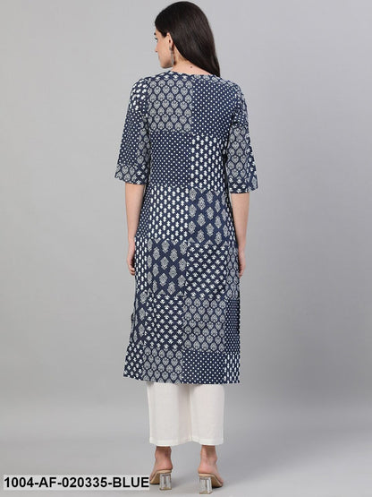 Blue Printed Kurta with Palazzos