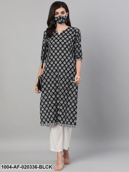 Black  Off-White Printed Kurta with Trousers