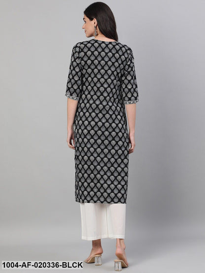 Black  Off-White Printed Kurta with Trousers