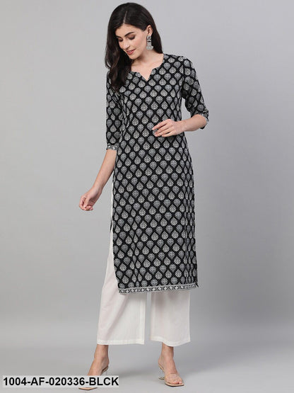 Black  Off-White Printed Kurta with Trousers