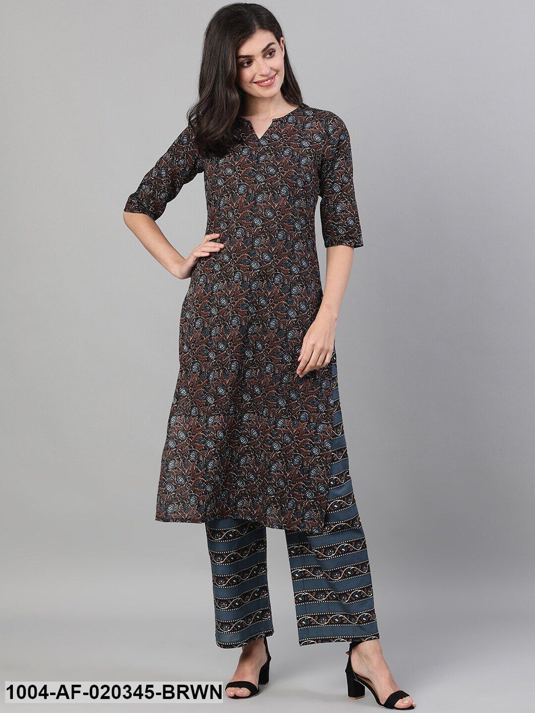 Brown Printed Kurta with Palazzos